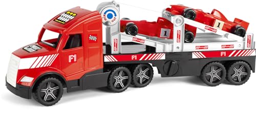 Wader 36241 - Magic Truck Formel 1 Transporter mit Seilwinde, Größe ca. 79 cm, für Kinder ab 3 Jahren, geeignet als Geschenk für kreatives Spielen von Wader