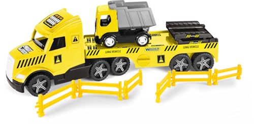 Wader 36421 - Magic Truck Tieflader mit Kipper, Absperrgittern und Rampen, Größe ca. 79 cm, für Kinder ab 3 Jahren, geeignet als Geschenk für kreatives Spielen Wader 36421 - Magic Truck Tieflader mit Kipper, Absperrgittern und Rampen, Größe ca. 79 cm, für Kinder ab 3 Jahren, geeignet als Geschenk für kreatives Spielen von Wader