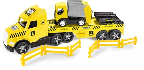 Wader 36441 - Magic Truck Tieflader mit Müllwagen, Absperrgittern und Rampen, Größe ca. 79 cm, für Kinder ab 3 Jahren, geeignet als Geschenk für kreatives Spielen Wader 36441 - Magic Truck Tieflader mit Müllwagen, Absperrgittern und Rampen, Größe ca. 79 cm, für Kinder ab 3 Jahren, geeignet als Geschenk für kreatives Spielen von Wader