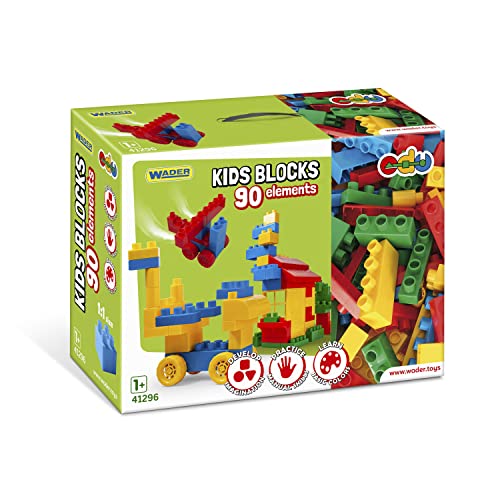 Wader 41296 - Kids Blocks Bausteine, ca. 90 Teile, in verschiedenen Formen und bunten Farben, inkl. praktischer Box mit Griff, ca. 39,5 x 14,5 x 29,5 cm groß, ab 12 Monaten, ideal als Geschenk Wader 41296 - Kids Blocks Bausteine, ca. 90 Teile, in verschiedenen Formen und bunten Farben, inkl. praktischer Box mit Griff, ca. 39,5 x 14,5 x 29,5 cm groß, ab 12 Monaten, ideal als Geschenk von Wader