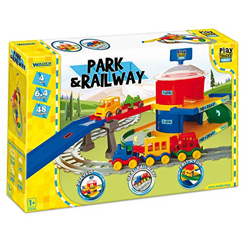 Wader 51520 - Play Tracks Railway Parkhaus und Eisenbahn, Set aus Schienen und Straße mit ca. 6,4 m Länge, inkl. 4 Fahrzeugen und 48 Stickern, ab 12 Monaten, ideal als Geschenk Wader 51520 - Play Tracks Railway Parkhaus und Eisenbahn, Set aus Schienen und Straße mit ca. 6,4 m Länge, inkl. 4 Fahrzeugen und 48 Stickern, ab 12 Monaten, ideal als Geschenk von Wader