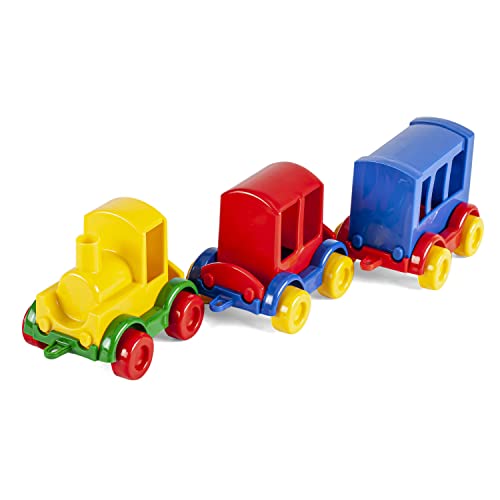 Wader 60022 - Kid Cars Spielset Zug, 3 Fahrzeuge mit Lokomotive und 2 Wagons, stabile Stahlachsen, mehrfarbig, ab 12 Monaten, ideal als Geschenk für kreatives Spielen von Wader