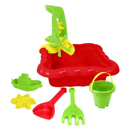 Wader 72013 - Sandkasten mit Mühle, Eimer, Schaufel, Rechen, Boot und Sandform, Größe ca. 35,5 x 14 x 35,5 cm, für Kinder ab 12 Monaten, geeignet als Geschenk für kreatives Spielen von Wader