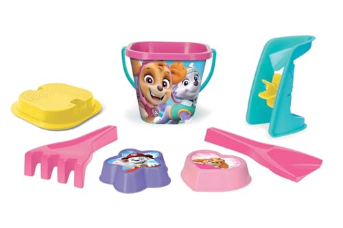 Wader 81542 - Paw Patrol Sandspielzeug Set mit 2 L Eimer, Sandmühle, Sieb, Schaufel, Rechen und Zwei Sandformen,7-teilig, für Kinder ab 12 Monaten, als Geschenk für kreatives Spielen von Wader