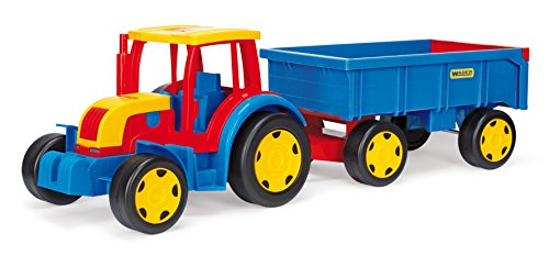 WADER Gigant Traktor mit Anhänger, L = 60 cm Traktor Tragfähigkeit 100kg, L = 57 cm Anhänger mit hinteren Klappe Tragfähigkeit 60 kg, beweglicher Löffel, ab 1 Jahr von Wader