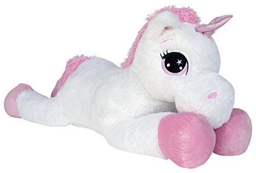 Wagner 9065 - Riesen Plüschtier XXL Plüsch Einhorn - liegend - 80 cm Gross in Weiss-pink Kuscheltier von Wagner·Stofftiere