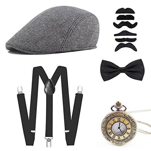 Wagoog 20er Jahre Gatsby Stil Mafia Gangster Kostüm für Herren mit Accessoires - Ideal für Fasching und Karneval Partys im 20er Jahre Thema (Grau) von Wagoog
