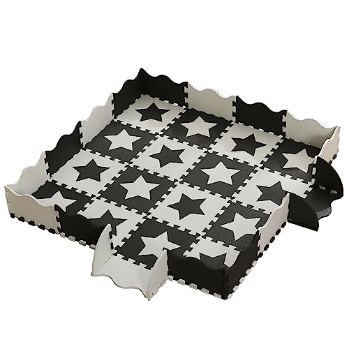 Wajade Baby Puzzlematten Krabbelmatte 36 Stücke Eva Schaumstoff Kinder mit Zaun Spielmatte Pentagramme Noir et Blanc Baby Spielmatte Baby Krabbeln Boden Yoga Turnhalle rutschfest 150×150×1cm von Wajade