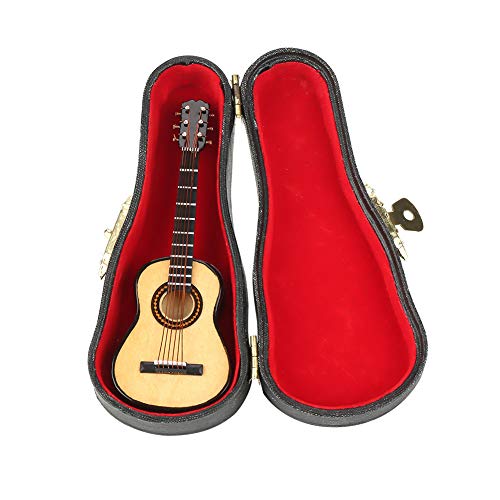 Wakects Miniatur Gitarrenmodell, Mini Holzgitarre, Musikinstrument Modell, Puppenhaus Zubehör mit Ständer und Koffer für die Desktop Dekoration zu Hause, 10 cm von Wakects