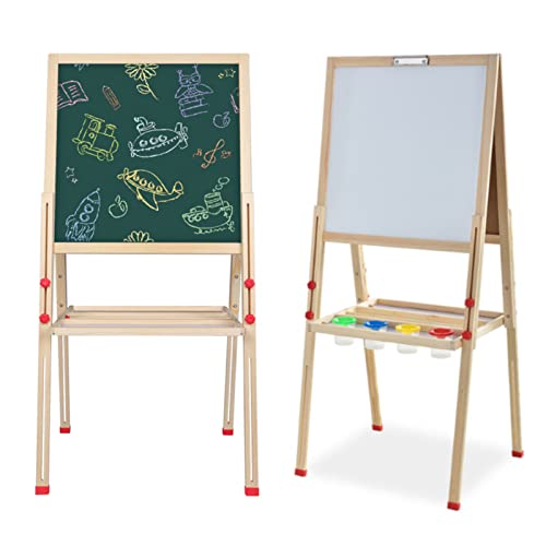 Wakects Multiaktivität Holztafel, 3 in 1 Magnetische Kindertafel mit Ständer, für Kinder mit Zubehör, Zeichnungswerkzeuge für Mädchen und Kinder von Wakects