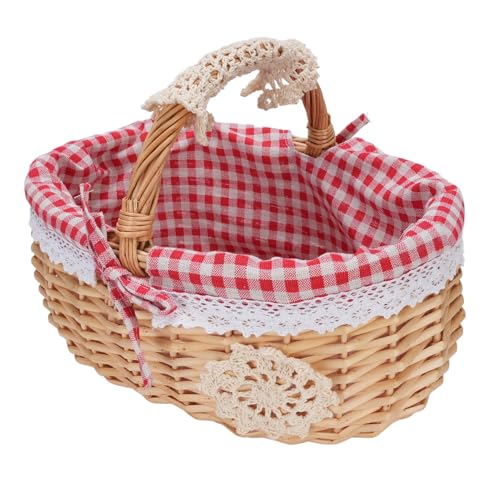 Wakects Picknickkorb mit Korbkorb für Picknick -Picknickkorb mit Abgerundeter Griff und Abnehmbarer Wattestäbelinie (Roter Plaid) von Wakects