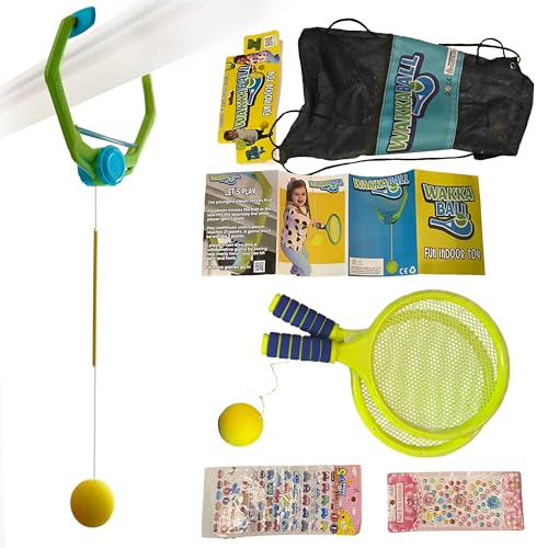 WakkaBall Kids Indoor Swing Ball Game - Hanging Ball on a String for Kids with Adjustable Height & 2 Rackets - Game for Hand-Eye Coordination - Girls & Boys Toy Ages 3+ - Includes Free Stickers WakkaBall Kids Indoor Swing Ball Game - Hanging Ball on a String for Kids with Adjustable Height & 2 Rackets - Game for Hand-Eye Coordination - Girls & Boys Toy Ages 3+ - Includes Free Stickers von WakkaBall