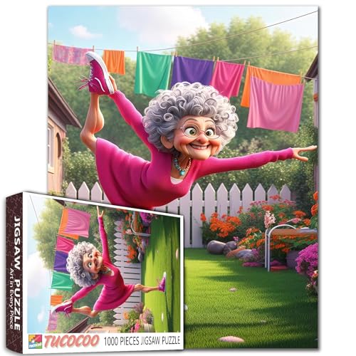 1000 Piece Jigsaw Puzzle, Animierte Gartenszene mit Wäscheleine Ältere Frauen DIY Puzzles für herausfordernde Familienaktivitätsspiele Ältere Dame Kunst Home Wall Decor Craft Gifts 1000 Piece Jigsaw Puzzle, Animierte Gartenszene mit Wäscheleine Ältere Frauen DIY Puzzles für herausfordernde Familienaktivitätsspiele Ältere Dame Kunst Home Wall Decor Craft Gifts von Walarky
