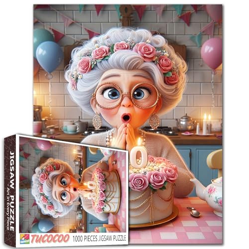 1000 Piece Jigsaw Puzzle, Birthday Celebration Scene, Whimsical Art Design Ältere Frauen DIY Puzzles für herausfordernde Familie Aktivität Spiele Ältere Dame Kunst Home Wall Decor Craft Geschenke 1000 Piece Jigsaw Puzzle, Birthday Celebration Scene, Whimsical Art Design Ältere Frauen DIY Puzzles für herausfordernde Familie Aktivität Spiele Ältere Dame Kunst Home Wall Decor Craft Geschenke von Walarky