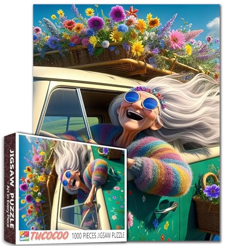 1000 Piece Jigsaw Puzzle, Bunte Sommerfreuden-Szene mit Oldtimer und Blumen Ältere Frauen DIY Puzzles für herausfordernde Familienaktivitätsspiele Ältere Dame Kunst Home Wall Decor Craft Gifts 1000 Piece Jigsaw Puzzle, Bunte Sommerfreuden-Szene mit Oldtimer und Blumen Ältere Frauen DIY Puzzles für herausfordernde Familienaktivitätsspiele Ältere Dame Kunst Home Wall Decor Craft Gifts von Walarky