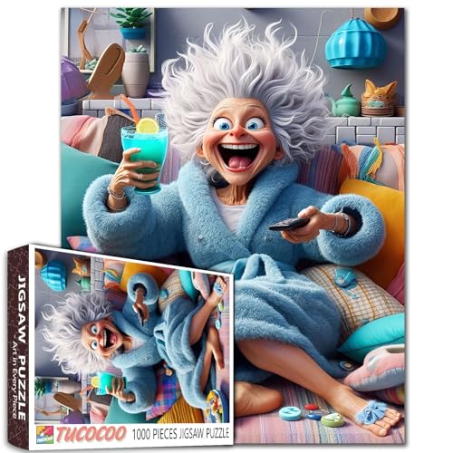 1000 Piece Jigsaw Puzzle, Entspannende Freizeitszene mit Blauer Robe, Gemütliche Heimdeko Ältere Frauen DIY Puzzles für herausfordernde Familienaktivitätsspiele Ältere Dame Kunst 1000 Piece Jigsaw Puzzle, Entspannende Freizeitszene mit Blauer Robe, Gemütliche Heimdeko Ältere Frauen DIY Puzzles für herausfordernde Familienaktivitätsspiele Ältere Dame Kunst von Walarky