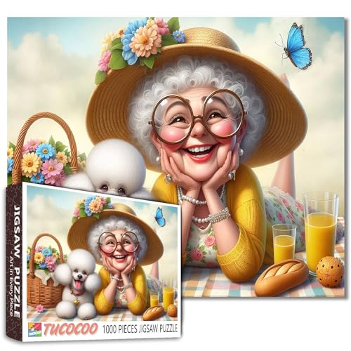 1000 Piece Jigsaw Puzzle Cheerful Summer Scene with Poodle Older Women Taking Animals on Picnics Kitchen DIY Puzzles for Challenging Family Activity Games Elderly Lady Art Home Wall Decor Craft Gifts 1000 Piece Jigsaw Puzzle Cheerful Summer Scene with Poodle Older Women Taking Animals on Picnics Kitchen DIY Puzzles for Challenging Family Activity Games Elderly Lady Art Home Wall Decor Craft Gifts von Walarky