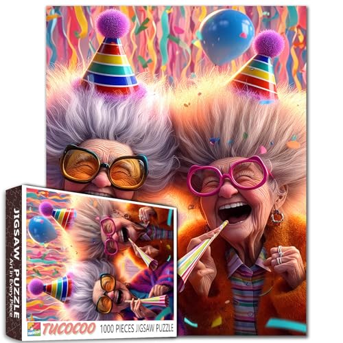 1000 Stück Jigsaw Puzzle, Feier-Themen-Party-Szene, Farbenfrohe Kunstwerke für Erwachsene Ältere Frauen DIY Puzzles für herausfordernde Familienaktivitätsspiele Ältere Dame Kunst Home Wall Decor 1000 Stück Jigsaw Puzzle, Feier-Themen-Party-Szene, Farbenfrohe Kunstwerke für Erwachsene Ältere Frauen DIY Puzzles für herausfordernde Familienaktivitätsspiele Ältere Dame Kunst Home Wall Decor von Walarky