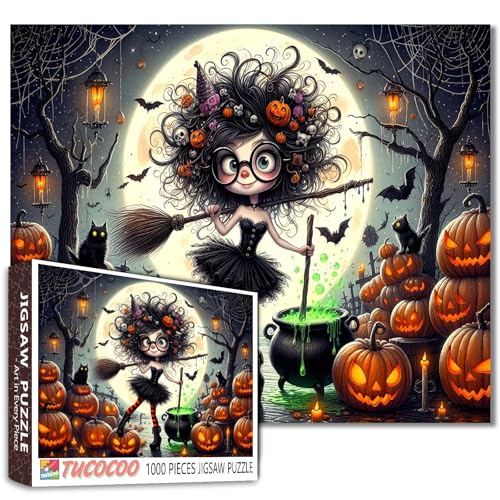1000 Stück Puzzle Halloween Hexe und Schwarze Katze Erwachsene Herbst Kürbis Herausfordernde perfekt für Spiel Nächte Party Geschenke All Hallows Eve Castle 1000 Stück Puzzle Halloween Hexe und Schwarze Katze Erwachsene Herbst Kürbis Herausfordernde perfekt für Spiel Nächte Party Geschenke All Hallows Eve Castle von Walarky
