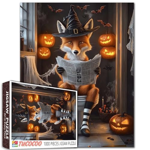 1000 Teile Puzzle Clever Fuchs Hexenhut Halloween Badezimmer Jack O Laternen Kerzen Katzen Süßigkeiten Mais Cartoon Realistisches Geschenk für Erwachsene 68 x 50 cm 1000 Teile Puzzle Clever Fuchs Hexenhut Halloween Badezimmer Jack O Laternen Kerzen Katzen Süßigkeiten Mais Cartoon Realistisches Geschenk für Erwachsene 68 x 50 cm von Walarky