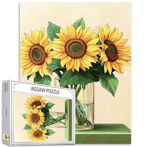 1000 Teile Puzzle für Erwachsene, Aquarell-Sonnenblumen, Malerei, Puzzle, schönes Blumenmuster in Glasvase, Retro-Kunst-Puzzles für anspruchsvolle Familienaktivitäten, Spiel, DIY-Puzzle 1000 Teile Puzzle für Erwachsene, Aquarell-Sonnenblumen, Malerei, Puzzle, schönes Blumenmuster in Glasvase, Retro-Kunst-Puzzles für anspruchsvolle Familienaktivitäten, Spiel, DIY-Puzzle von Walarky