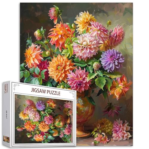 1000 Teile Puzzle für Erwachsene, Vase mit Dahlie, Blumenmalerei, Puzzle, bunt, florale Vintage-Kunst, 1000 Teile Puzzles für anspruchsvolle Familienaktivitäten, Spiel, DIY-Puzzle, Wanddekoration 1000 Teile Puzzle für Erwachsene, Vase mit Dahlie, Blumenmalerei, Puzzle, bunt, florale Vintage-Kunst, 1000 Teile Puzzles für anspruchsvolle Familienaktivitäten, Spiel, DIY-Puzzle, Wanddekoration von Walarky