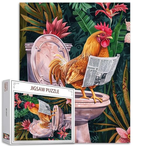 1000 Teile Puzzle für Erwachsene, lustiges Huhn auf Toilette, Puzzle, Hahn, Vintage-Badezimmer-Kunst-Puzzles für anspruchsvolle Familienaktivitäten, buntes Bastelpuzzle, Wanddekoration, Geschenke 1000 Teile Puzzle für Erwachsene, lustiges Huhn auf Toilette, Puzzle, Hahn, Vintage-Badezimmer-Kunst-Puzzles für anspruchsvolle Familienaktivitäten, buntes Bastelpuzzle, Wanddekoration, Geschenke von Walarky