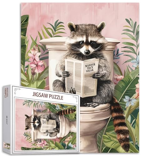 1000 Teile Puzzle für Erwachsene, niedlicher Waschbär, Zeitungspuzzle, lustige Tiere auf Toilette, Badezimmer, Puzzles für anspruchsvolle Familienaktivitäten, buntes Bastelpuzzle, Wanddekoration von Walarky