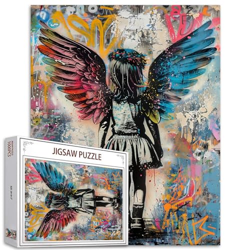 1000 Teile Puzzles für Erwachsene Banksy Engelsflügel Malerei Jigsaw Little Girl 1000 Teile Puzzles für anspruchsvolle Familienaktivität Spiel Street Pop Art DIY Puzzle Wanddekoration Geschenke von Walarky