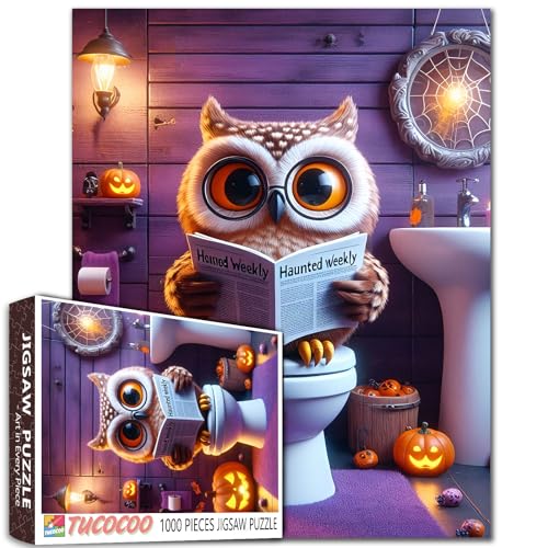 1000-teiliges Puzzle, niedliche Eulen, Halloween-Badezimmer-Szene mit Brille, Absätzen, lustiges WC, Lesen, Zeitung, Erwachsene, Anfänger, Familie, Aktivität, DIY, Basteln, Heimdekoration, Geschenk 1000-teiliges Puzzle, niedliche Eulen, Halloween-Badezimmer-Szene mit Brille, Absätzen, lustiges WC, Lesen, Zeitung, Erwachsene, Anfänger, Familie, Aktivität, DIY, Basteln, Heimdekoration, Geschenk von Walarky