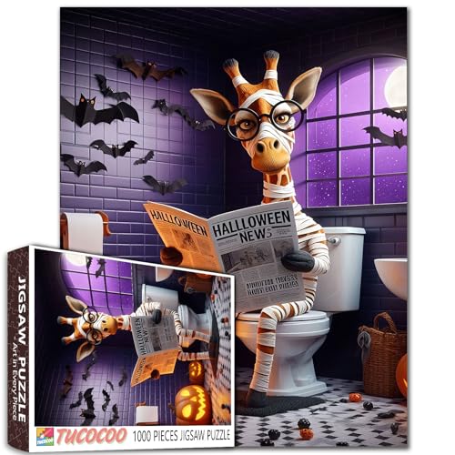 1000-teiliges Puzzle, niedliche Giraffe, Halloween-Badezimmer-Szene mit Brille, Absätzen, lustige Toilette, Lesen, Zeitung, Erwachsene, Anfänger, Familie, Aktivität, DIY, Basteln, Heimdekoration 1000-teiliges Puzzle, niedliche Giraffe, Halloween-Badezimmer-Szene mit Brille, Absätzen, lustige Toilette, Lesen, Zeitung, Erwachsene, Anfänger, Familie, Aktivität, DIY, Basteln, Heimdekoration von Walarky