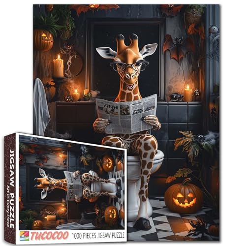 1000-teiliges Puzzle, niedliche Giraffe, Halloween-Badezimmer-Szene mit Brille, Absätzen, lustige Toilette, Lesen, Zeitung, Erwachsene, Anfänger, Familie, Aktivität, DIY, Basteln, Heimdekoration 1000-teiliges Puzzle, niedliche Giraffe, Halloween-Badezimmer-Szene mit Brille, Absätzen, lustige Toilette, Lesen, Zeitung, Erwachsene, Anfänger, Familie, Aktivität, DIY, Basteln, Heimdekoration von Walarky