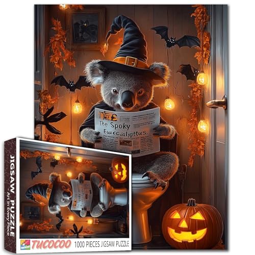 1000-teiliges Puzzle, schläfriger Koala-Zauberer-Hut, gruseliger Eukalyptus, Badezimmer, Geisterlichter, Fledermäuse, ruhig, unheimlich, Erwachsene, Anfänger, DIY-Dekoration, 68 x 50 cm 1000-teiliges Puzzle, schläfriger Koala-Zauberer-Hut, gruseliger Eukalyptus, Badezimmer, Geisterlichter, Fledermäuse, ruhig, unheimlich, Erwachsene, Anfänger, DIY-Dekoration, 68 x 50 cm von Walarky