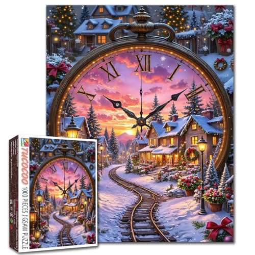 1000-teiliges Puzzle für Erwachsene, Heiligabend, Malpuzzle, Winterwunderland-Puzzle, 50,8 x 68,9 cm, Uhrentürme mit Weihnachtsbäumen, DIY-Puzzle, Kunst, 1000 Teile, Wanddekoration, Familie 1000-teiliges Puzzle für Erwachsene, Heiligabend, Malpuzzle, Winterwunderland-Puzzle, 50,8 x 68,9 cm, Uhrentürme mit Weihnachtsbäumen, DIY-Puzzle, Kunst, 1000 Teile, Wanddekoration, Familie von Walarky