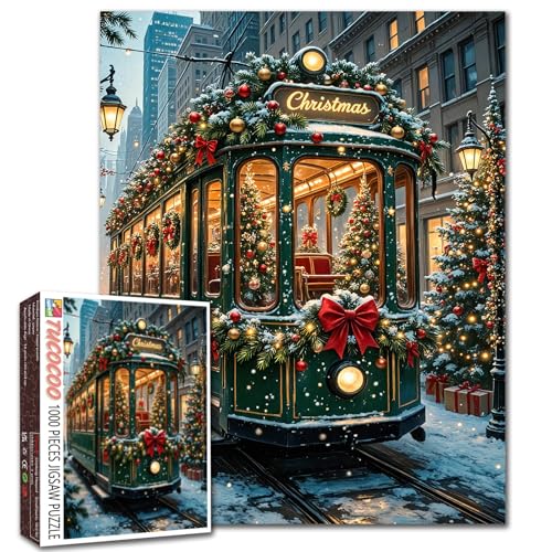 1000-teiliges Puzzle für Erwachsene, Straßenbahnfahrt mit Weihnachtsbäumen, Malpuzzle, 1000 festliche Weihnachtspuzzle, 50,8 x 68,9 cm, Stadtbild während des Neujahrs, DIY-Puzzle, Kunst 1000-teiliges Puzzle für Erwachsene, Straßenbahnfahrt mit Weihnachtsbäumen, Malpuzzle, 1000 festliche Weihnachtspuzzle, 50,8 x 68,9 cm, Stadtbild während des Neujahrs, DIY-Puzzle, Kunst von Walarky