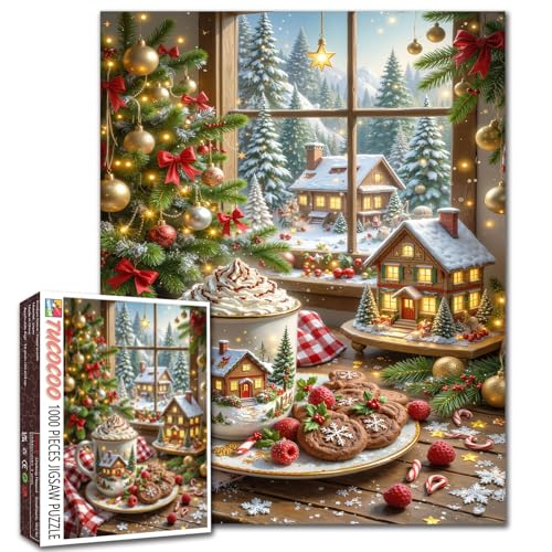 1000-teiliges Puzzle für Erwachsene, Weihnachtspuzzle, heiße Schokolade, Malerei, Puzzle, 1000 Weihnachtsbäume und Dorf-Puzzle, 50,8 x 68,9 cm, Winterwunderland, DIY-Puzzle, Kunst, Wanddekoration 1000-teiliges Puzzle für Erwachsene, Weihnachtspuzzle, heiße Schokolade, Malerei, Puzzle, 1000 Weihnachtsbäume und Dorf-Puzzle, 50,8 x 68,9 cm, Winterwunderland, DIY-Puzzle, Kunst, Wanddekoration von Walarky