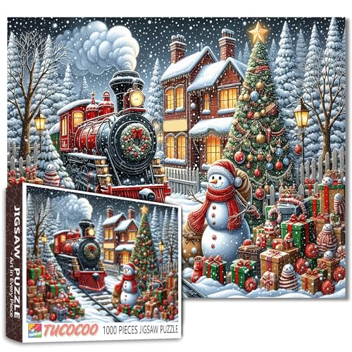 1000-teiliges Puzzle für Erwachsene, Weihnachtszug, Weihnachtsbaummalerei, Schneemann-Puzzle, 1000 Teile, verschneites Winterdorf-Puzzle, Familienspaß, DIY-Handwerk, Schlafzimmer, Dekoration, Festival von Walarky