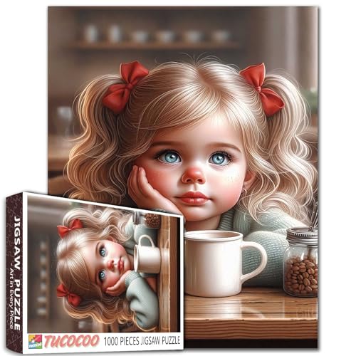 Blaue Augen Niedliches kleines Mädchen Puzzle 1000 Teile für Erwachsene Studenten Verträumte Cafe-Szene mit Blondes Haar Puppe Kaffee Soft Pastell Kunst Illustration Entspannende Fun Home Game Blaue Augen Niedliches kleines Mädchen Puzzle 1000 Teile für Erwachsene Studenten Verträumte Cafe-Szene mit Blondes Haar Puppe Kaffee Soft Pastell Kunst Illustration Entspannende Fun Home Game von Walarky
