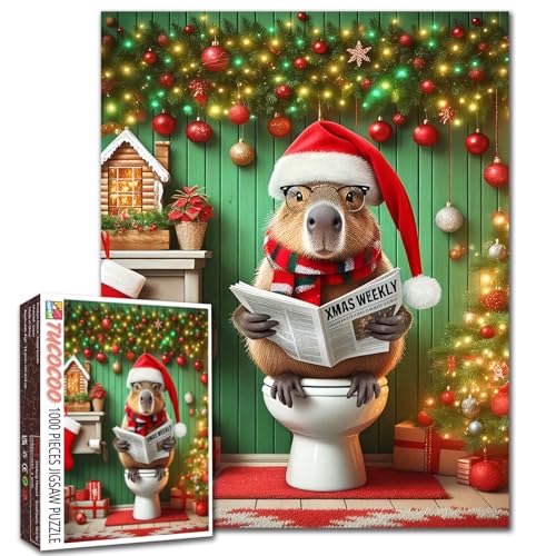 Capybara Weihnachtspuzzle für Erwachsene, lustiges Tier auf Toilette, 1000 Teile, Weihnachtsdekoration mit rustikaler Kunst, buntes Bastelpuzzle für Familie, herausfordernd, einzigartiges Capybara Weihnachtspuzzle für Erwachsene, lustiges Tier auf Toilette, 1000 Teile, Weihnachtsdekoration mit rustikaler Kunst, buntes Bastelpuzzle für Familie, herausfordernd, einzigartiges von Walarky