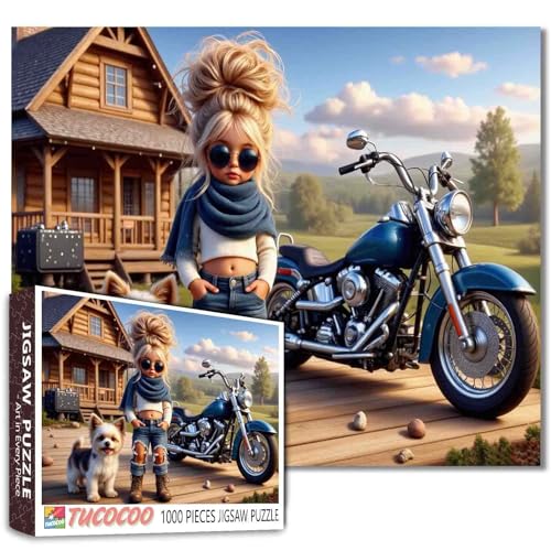 Cooles Mädchen mit Sonnenbrille Jigsaw Puzzle,Mädchen mit Motorrad & Welpe 1000 Teile Jigsaw Puzzles für Erwachsene Puzzles für Familien,HD Qualität Puzzle Geschenk,Aktivität Spiel Nacht Cooles Mädchen mit Sonnenbrille Jigsaw Puzzle,Mädchen mit Motorrad & Welpe 1000 Teile Jigsaw Puzzles für Erwachsene Puzzles für Familien,HD Qualität Puzzle Geschenk,Aktivität Spiel Nacht von Walarky