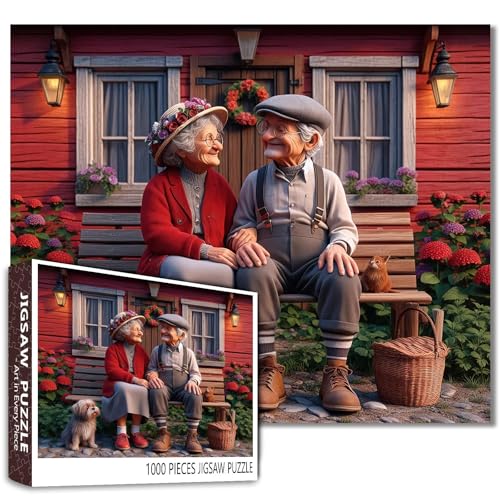 Country Ältere Paare Puzzle - 1000 Teile Gemütliches Puzzle für Erwachsene mit Hüttenbank, Hund und rustikaler Gartenszene, herausfordernde DIY Handwerk Puzzles für Senioren, Familienspiele, Heimdekor Country Ältere Paare Puzzle - 1000 Teile Gemütliches Puzzle für Erwachsene mit Hüttenbank, Hund und rustikaler Gartenszene, herausfordernde DIY Handwerk Puzzles für Senioren, Familienspiele, Heimdekor von Walarky