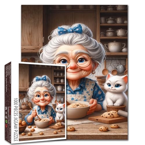 Cozy Cookie Baking Jigsaw Puzzle – 1000 Teile skurrile Oma und Katze Puzzle für Erwachsene, Vintage-Küchenszene, DIY-Bastelpuzzles 68,6 x 50,8 cm, Heimdekoration, Geschenk, Spaß und herausfordernde Cozy Cookie Baking Jigsaw Puzzle – 1000 Teile skurrile Oma und Katze Puzzle für Erwachsene, Vintage-Küchenszene, DIY-Bastelpuzzles 68,6 x 50,8 cm, Heimdekoration, Geschenk, Spaß und herausfordernde von Walarky