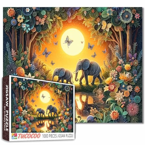 Elefanten-Puzzle, 1000 Teile, Sonnenuntergang, bunte Farben, lustige Tierpflanze, Blume, Wohnzimmer, Schlafzimmer, Erwachsene, Anfänger, Familie, Aktivität, DIY, Basteln, Heimdekoration, Geschenk, 68 Elefanten-Puzzle, 1000 Teile, Sonnenuntergang, bunte Farben, lustige Tierpflanze, Blume, Wohnzimmer, Schlafzimmer, Erwachsene, Anfänger, Familie, Aktivität, DIY, Basteln, Heimdekoration, Geschenk, 68 von Walarky