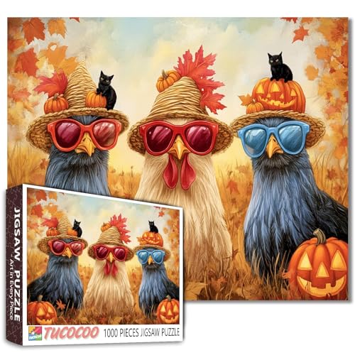 Erwachsene Anfänger, 1000 Teile Hahn-Puzzle, Halloween-Sonnenbrille, Strohhut, Kürbisse, Spinnen, Herbstfeld, Dämmerung, Jack-O-Laternen, schwarze Katzen, Aquarell, 68 x 50 cm Erwachsene Anfänger, 1000 Teile Hahn-Puzzle, Halloween-Sonnenbrille, Strohhut, Kürbisse, Spinnen, Herbstfeld, Dämmerung, Jack-O-Laternen, schwarze Katzen, Aquarell, 68 x 50 cm von Walarky