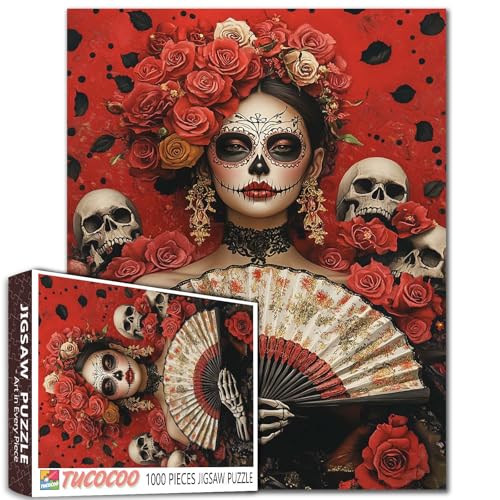 Fantasy Sugar Skull Woman Holding Fan 1000 Stück Jigsaw Puzzle für Erwachsene Studenten Rosen und Schädel Tag der Toten Kunst Puzzles 20X27 Zoll Ganzkörper-Porträt rot floralen Hintergrund Jigsaws Fantasy Sugar Skull Woman Holding Fan 1000 Stück Jigsaw Puzzle für Erwachsene Studenten Rosen und Schädel Tag der Toten Kunst Puzzles 20X27 Zoll Ganzkörper-Porträt rot floralen Hintergrund Jigsaws von Walarky