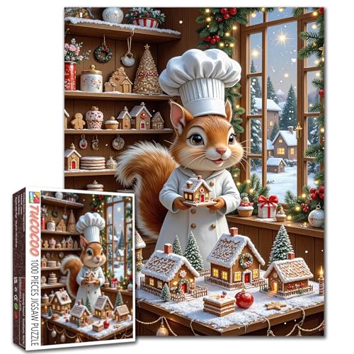 Frohe Weihnachten, 1000-teiliges Puzzle für Erwachsene, Koch, Eichhörnchen, Malpuzzle, 1000 weihnachtliche Lebkuchenhaus-Puzzles, 50,8 x 68,9 cm, Weihnachtsbäume, DIY-Puzzle, Kunst, Wanddekoration Frohe Weihnachten, 1000-teiliges Puzzle für Erwachsene, Koch, Eichhörnchen, Malpuzzle, 1000 weihnachtliche Lebkuchenhaus-Puzzles, 50,8 x 68,9 cm, Weihnachtsbäume, DIY-Puzzle, Kunst, Wanddekoration von Walarky