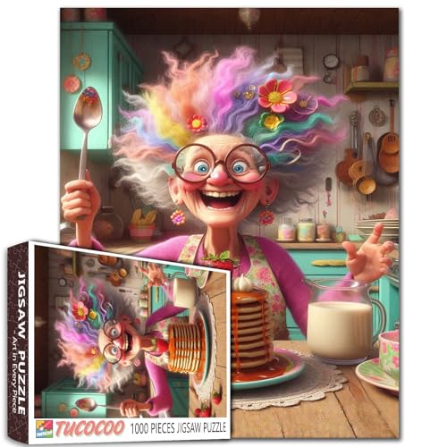 Funny Grandma Pancake Jigsaw Puzzles 1000 Pieces Rainbow Hair Elderly Lady Art Jigsaw Puzzles for Challenging Family Games Kitchen DIY Handwork Puzzle for Home Wall Decor Gifts 20x27 Inches Funny Grandma Pancake Jigsaw Puzzles 1000 Pieces Rainbow Hair Elderly Lady Art Jigsaw Puzzles for Challenging Family Games Kitchen DIY Handwork Puzzle for Home Wall Decor Gifts 20x27 Inches von Walarky