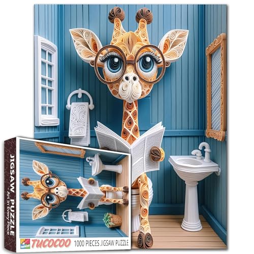 Giraffe Puzzle, 1000 Teile, niedliches WC, lustiges Tier mit Brille, Lese-Zeitung, blau, Badezimmer-Szene, Erwachsene, Anfänger, Familienaktivität, DIY, Basteln, Heimdekoration, Geschenk, 68 x 50 cm Giraffe Puzzle, 1000 Teile, niedliches WC, lustiges Tier mit Brille, Lese-Zeitung, blau, Badezimmer-Szene, Erwachsene, Anfänger, Familienaktivität, DIY, Basteln, Heimdekoration, Geschenk, 68 x 50 cm von Walarky