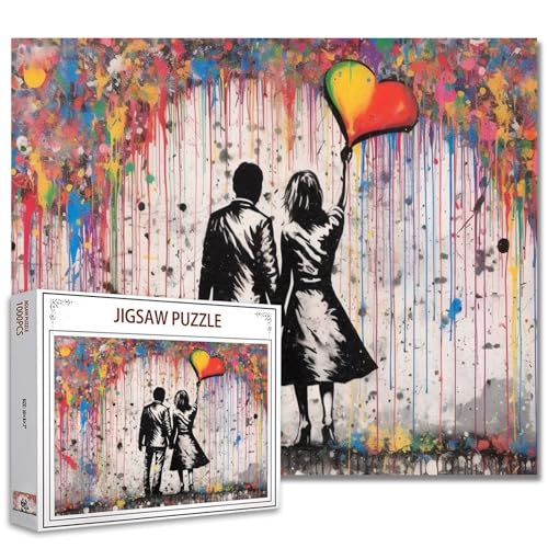 Graffiti-Puzzles für Erwachsene, 1000 Teile, Straßenpaar, Liebe, Banksy-Kunst-Puzzle, bunt, DIY-Puzzles für Heimdekoration, Geschenke, Familienpuzzle, perfekt für Spieleabende, 50,8 x 68,6 cm Graffiti-Puzzles für Erwachsene, 1000 Teile, Straßenpaar, Liebe, Banksy-Kunst-Puzzle, bunt, DIY-Puzzles für Heimdekoration, Geschenke, Familienpuzzle, perfekt für Spieleabende, 50,8 x 68,6 cm von Walarky
