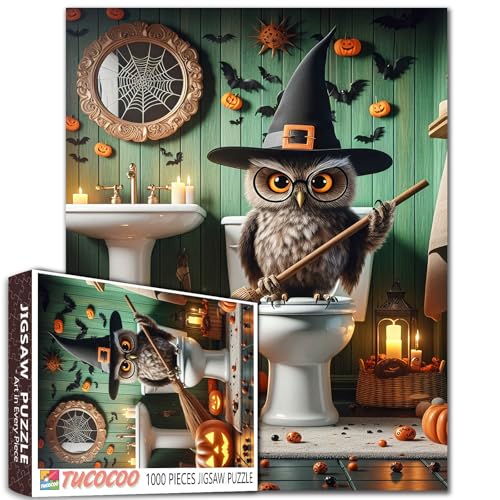 Halloween-Eule, 1000-teiliges Puzzle für Erwachsene, Familien, Eule, Hexe auf Toilette, Bilder, Tierpuzzles für anspruchsvolle Familienaktivitäten, Spiel, DIY-Handarbeit, Puzzles, Heimdekoration Halloween-Eule, 1000-teiliges Puzzle für Erwachsene, Familien, Eule, Hexe auf Toilette, Bilder, Tierpuzzles für anspruchsvolle Familienaktivitäten, Spiel, DIY-Handarbeit, Puzzles, Heimdekoration von Walarky